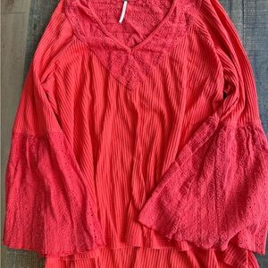 Free People Orange/Red Lace Detail Top